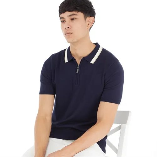 Feraud Mens Knitted Zip Neck Polo Navy