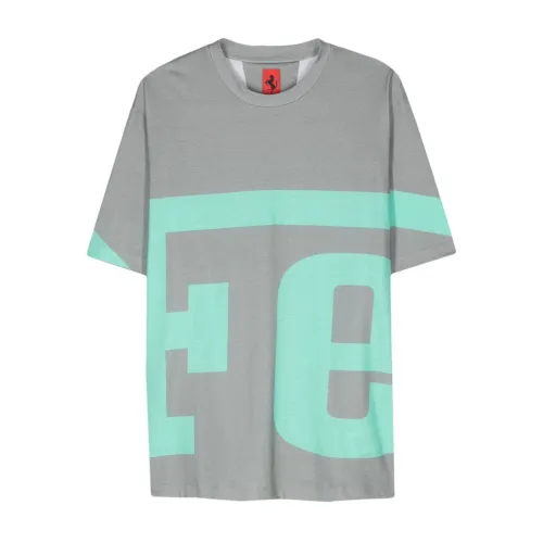 Ferrari , Logo Print Cotton T-shirts and Polos ,Gray male, Sizes:
