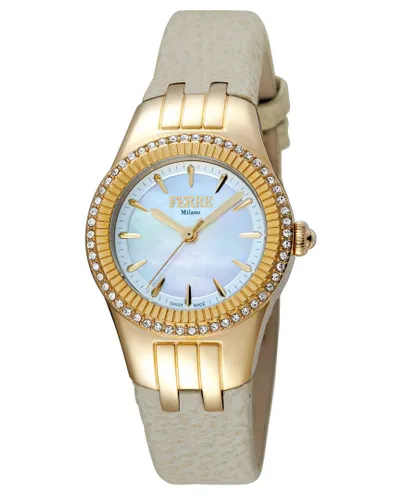 Ferre Milano FM1L089L0021 WoMens Silver Dial Calfskin Leather Watch - Cream - One Size