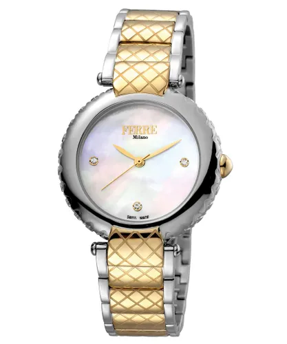 Ferre Milano FM1L099M0081 WoMens White Mother of Pearl Dial Stainless Steel Watch - Silver & Gold - One Size