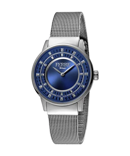 Ferre Milano Womens Ladies Dark Blue Dial Mesh Watch - Silver - One Size