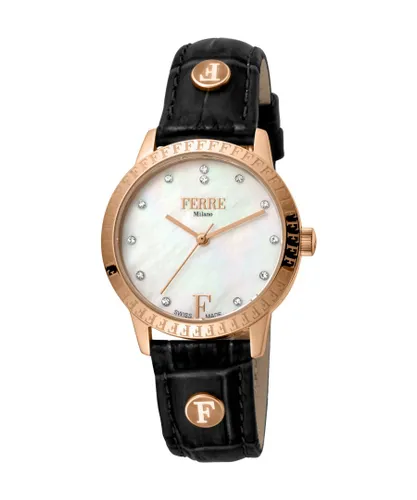 Ferre Milano Womens Ladie's White Mother of Pearl Dial Leather Watch - Black - One Size