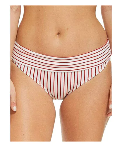 Figleaves Womens Castaway Fold Bikini Bottom - Red Nylon