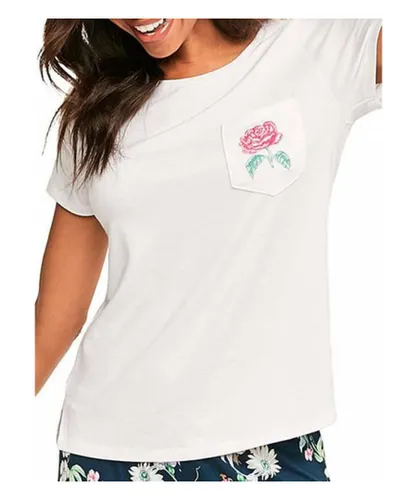 Figleaves Womens Hummingbird Embroidered Pocket T-Shirt - White