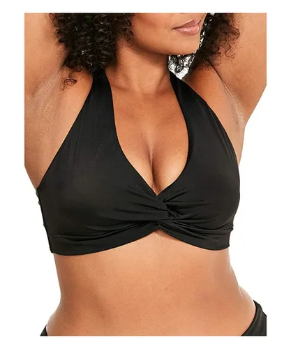 Figleaves Womens Rene Soft Wrap Halterneck Bikini Top - Black Nylon