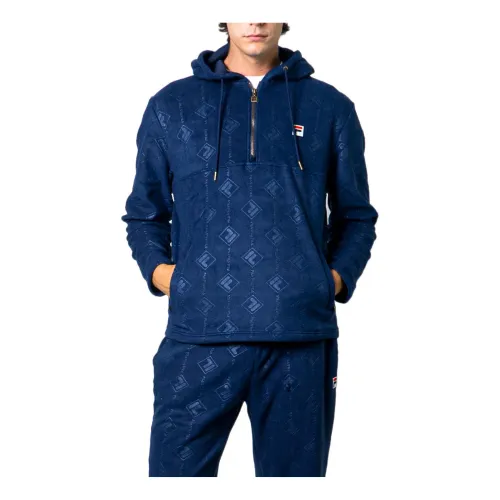 Fila , Blue Zip-Up Hooded Sweatshirt ,Blue male, Sizes: