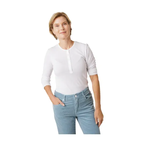 Filippa K , White Button Jersey Top with 3/4 Sleeves ,White female, Sizes: