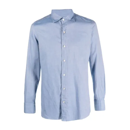 Finamore , Clear Blue Tokyo Cotton Shirt ,Blue male, Sizes:
