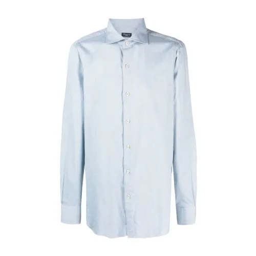 Finamore , Cotton/cashmere shirt ,Blue male, Sizes: