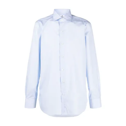 Finamore , Micro-pattern dress shirt ,Blue male, Sizes: