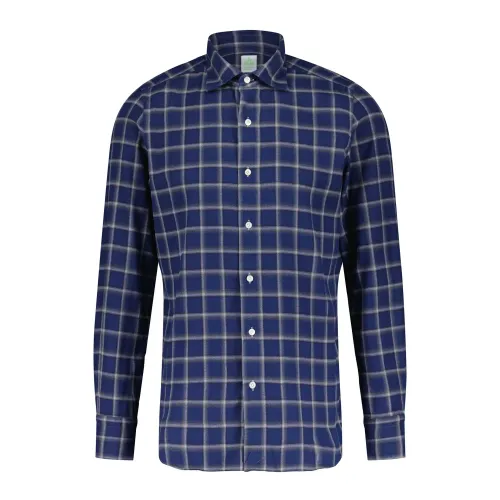Finamore , Tokyo Checkered Shirt ,Blue male, Sizes: