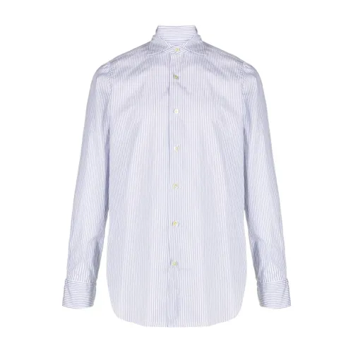 Finamore , White Stripe Spread-Collar Cotton Shirt ,White male, Sizes:
