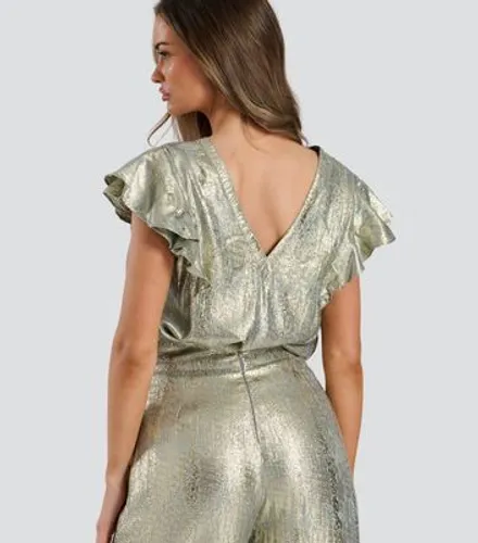 Finding Friday Gold Metallic Frill-Sleeve Blouse New Look