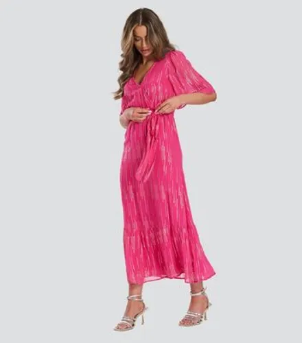 Finding Friday Pink Metallic Wrap Midi Dress New Look