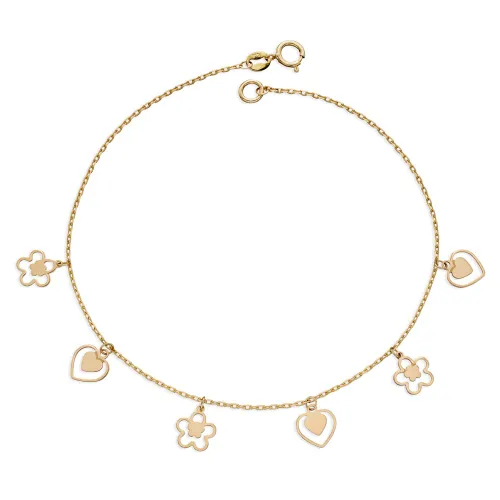 Fine Jewellery by John Greed 9ct Gold Heart & Flower Charm Bracelet