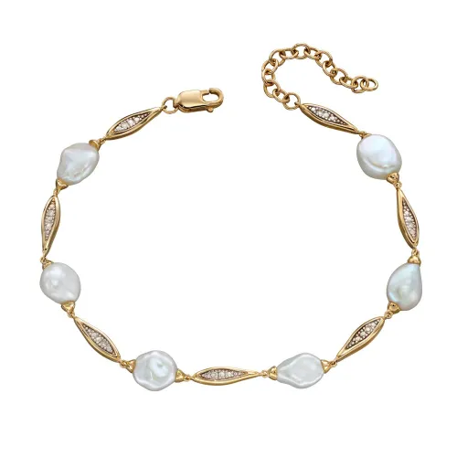 Fine Jewellery by John Greed 9ct Gold Keshi Pearl & Diamond Bracelet