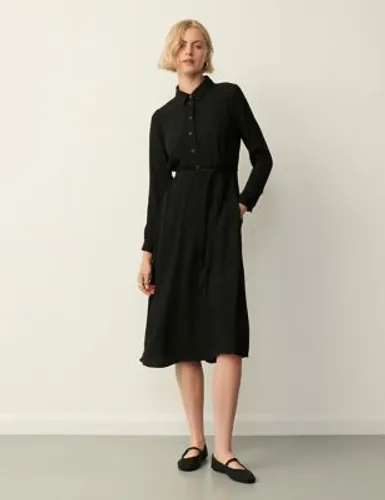 Finery London Womens Button Front Tie Waist Midi Shirt Dress - 14 - Black, Black