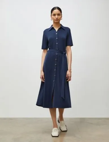 Finery London Womens Collared Belted Midi Shirt Dress - 18 - Navy, Navy