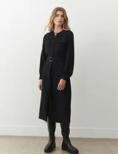 Finery London Womens Crew Neck Belted Midi Shirt Dress - 10 - Black, Black