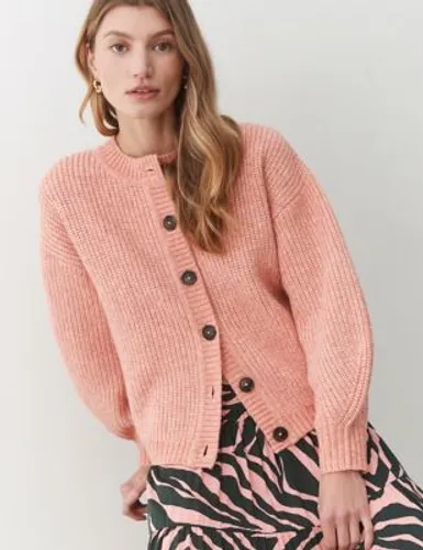 Finery London Womens Crew Neck Button Front Cardigan - 10 - Light Pink, Light Pink