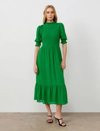 Finery London Womens Dobby Crew Neck Shirred Tiered Midaxi Dress - 10 - Green, Green,Red