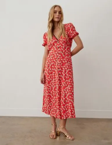 Finery London Womens Floral V-Neck Midaxi Tea Dress - 18 - Red Mix, Red Mix