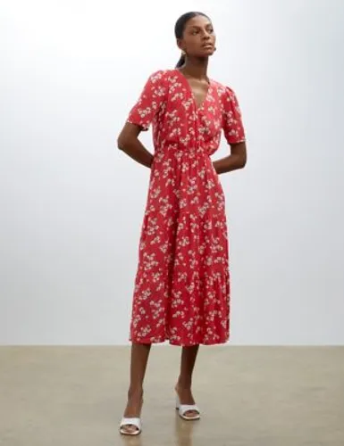 Finery London Womens Floral V-Neck Midi Waisted Tiered Dress - 14 - Red Mix, Red Mix