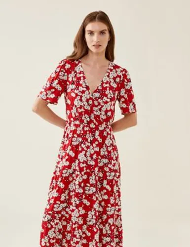 Finery London Womens Floral V-Neck Midi Wrap Dress - 14 - Red Mix, Red Mix