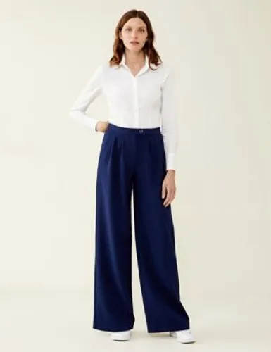 Finery London Womens High Waisted Wide Leg Trousers - 18 - Navy, Navy