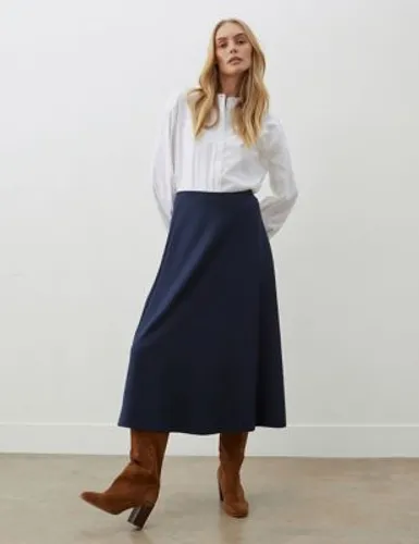 Finery London Womens Jersey Midi A-Line Skirt - 10 - Navy, Navy,Red
