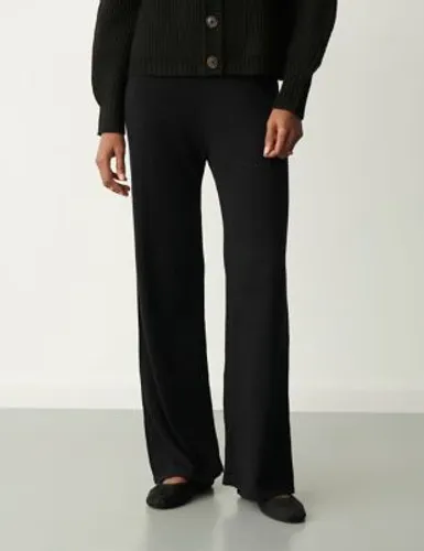 Finery London Womens Knitted Wide Leg Trousers - 18 - Black, Black