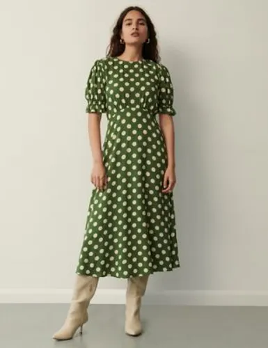 Finery London Womens Polka Dot Round Neck Midi Tea Dress - 10 - Green Mix, Green Mix