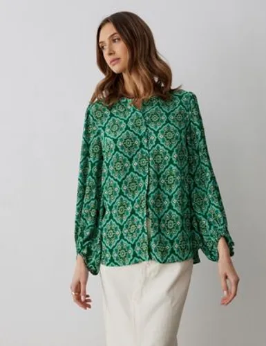 Finery London Womens Printed Long Sleeve Blouse - 10 - Green Mix, Green Mix