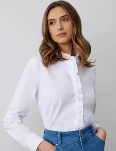 Finery London Womens Pure Cotton High Neck Ruffle Shirt - 16 - White, White