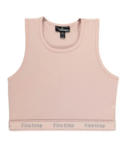 Firetrap Girls Sleeveless Crop Top - Pink Cotton