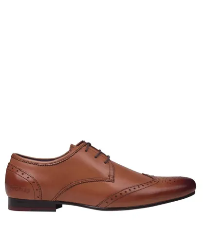 Firetrap Mens Beaufort Lace Up Brogue Style Slight Heel Smart Formal Shoes - Brown Leather