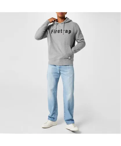 Firetrap Mens Graphic Overhead Hoodie in Grey Polycotton