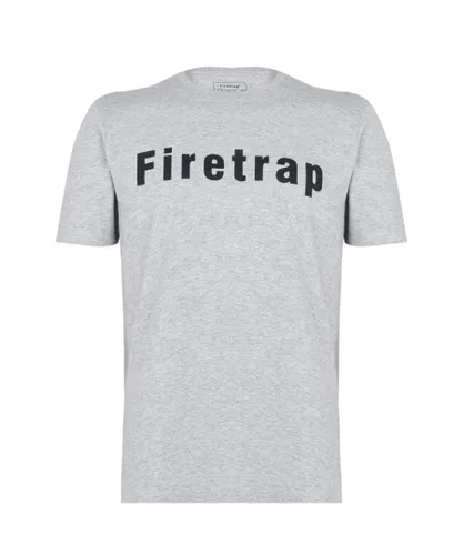 Firetrap Mens Large Logo T-Shirt Top - Grey Cotton