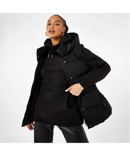 Firetrap Womens Funnel Neck Gilet Puffer Outerwear Top - Black