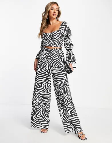 First Distraction The Label high waisted satin wide leg trouser co-ord in zebra print-Multi