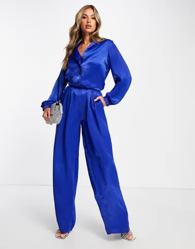First Distraction The Label high waisted satin wide leg trousers in cobalt-Blue