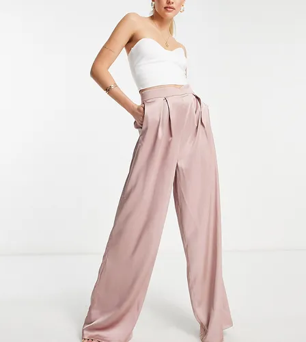First Distraction the label Tall high waisted satin wide leg trousers in heather rose-Pink