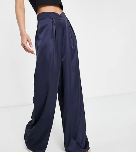 First Distraction the label Tall high waisted satin wide leg trousers in navy