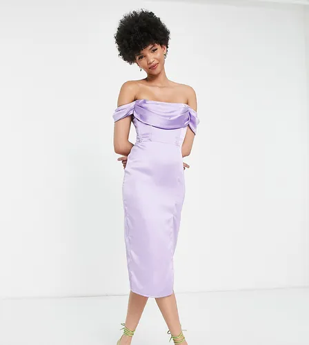 First Distraction The Label Tall satin midi dress with split in lavender-Purple