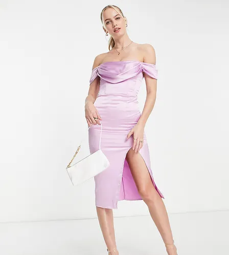 First Distraction the label Tall satin midi dress with split in lavender-Purple