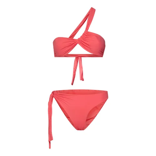 Fisico , Coral Lace One Shoulder Bikini Set ,Orange female, Sizes: