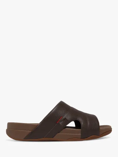 FitFlop Freeway Leather Sliders - Chocolate - Male