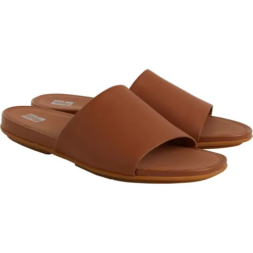 FitFlop Womens Gracie Leather Sliders Light Tan
