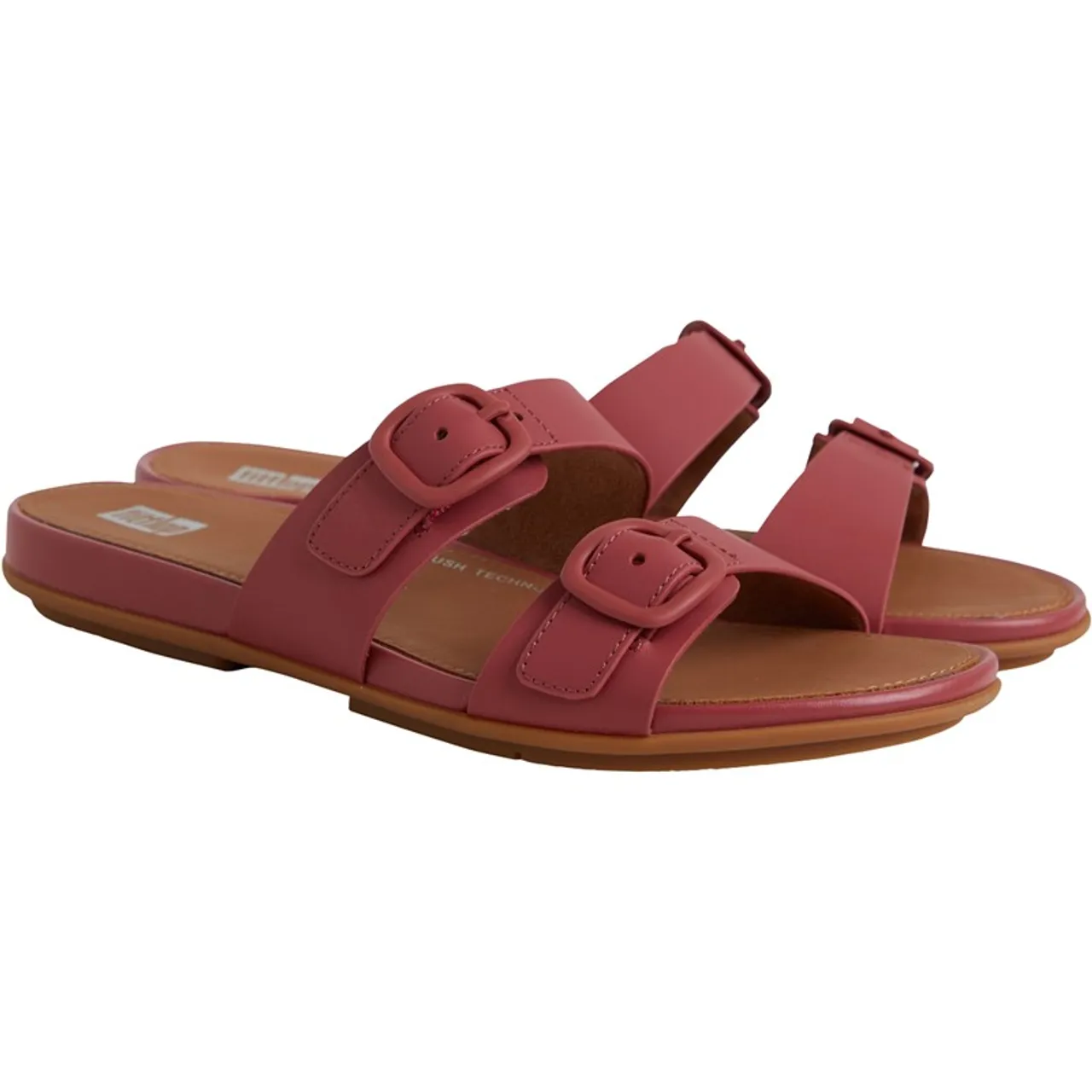 FitFlop Womens Gracie Two-Bar Leather Sliders Dusky Red