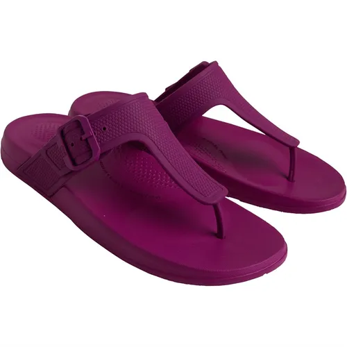 FitFlop Womens Iqushion Adjustable Buckle Flip Flops Miami Violet